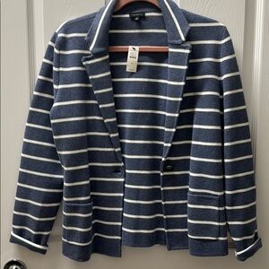 Sweater blazer. New. M. Blue with cream stripes.